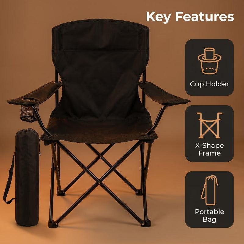 Lightweight Foldable Camping Chair with Cup Holder & Carry Bag