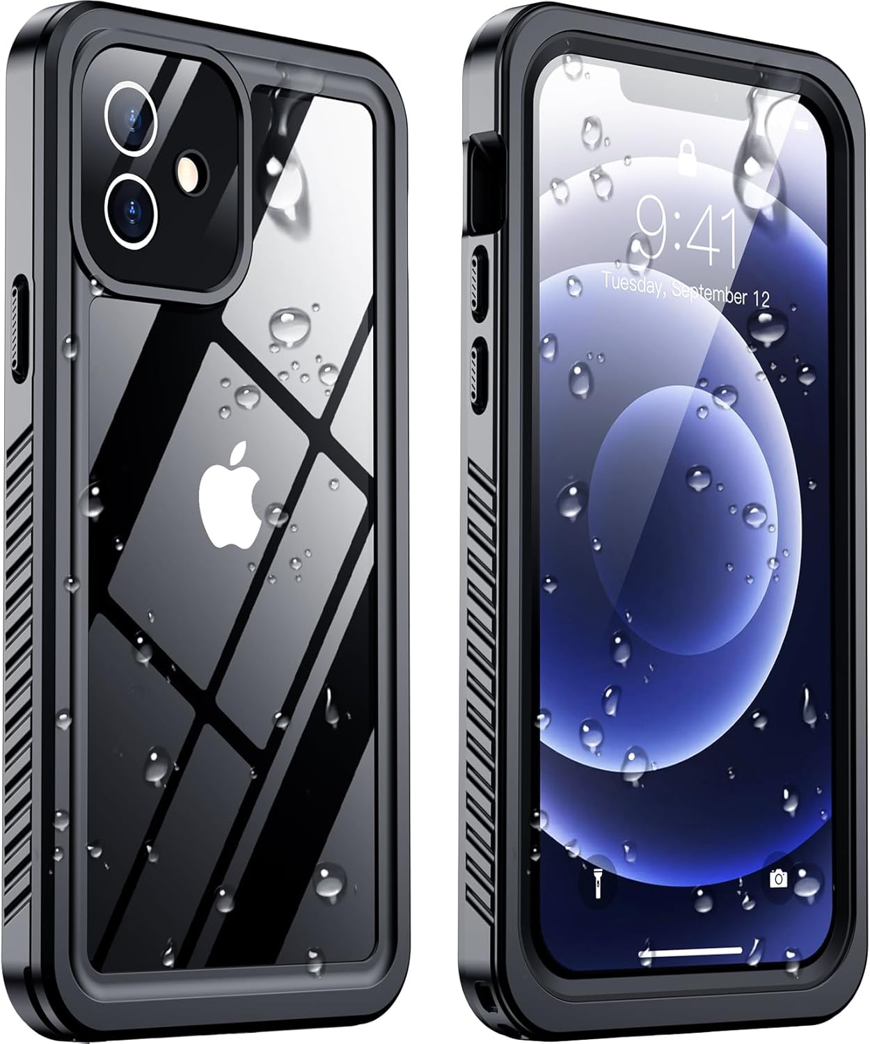 Black phone case with Apple logo on a reflective surface
